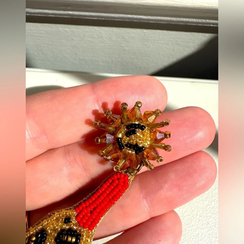 James Ascher Leopard Print Beaded Statement Earrings | Red & Gold | Glamorous - Picture 4 of 7